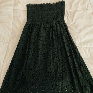 Never worn, strapless lace dress, dark green, size M